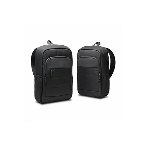 Deux sacs à dos noirs côte à côte, sur fond blanc. Les deux ont des fermetures éclair et des poches latérales en filet.