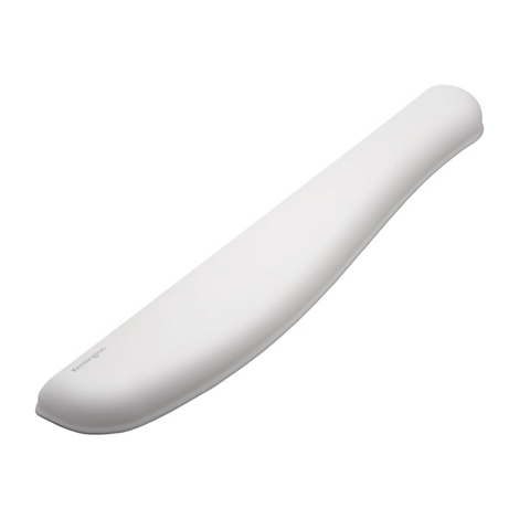 Weißes, ergonomisch geformtes Handgelenkstütze von Kensington. Schriftzug Kensington.