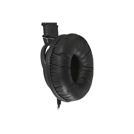 Gros plan d'un casque noir. Le design rembourrÃ© des oreillettes est bien dÃ©fini.