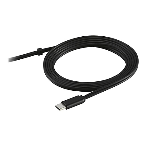 CÃ¢ble USB-C noir, posÃ© sur fond blanc.