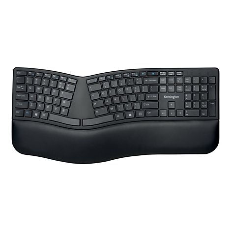 Clavier ergonomique noir avec repose-poignets, logo Kensington.