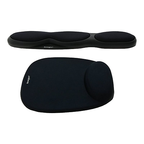Deux tapis de souris ergonomiques noirs et repose-poignets de Kensington.
