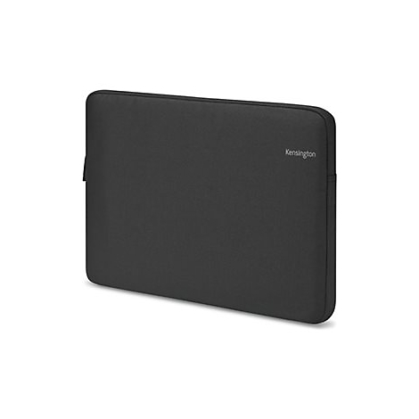 Schwarze Laptop-Hülle mit dezentem Kensington-Logo. Rechteckige Form, weiches Material.