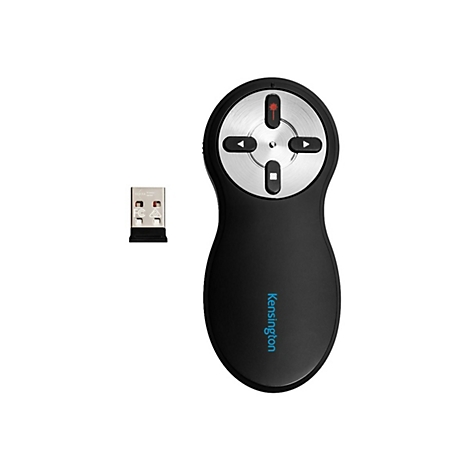 Kensington Präsentations-Fernbedienung mit USB-Empfänger auf weißem Hintergrund.