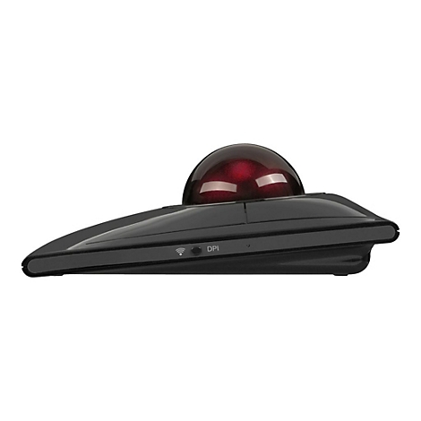 Schwarze Trackball-Maus mit roter Kugel. Auf der Seite steht "DPI".