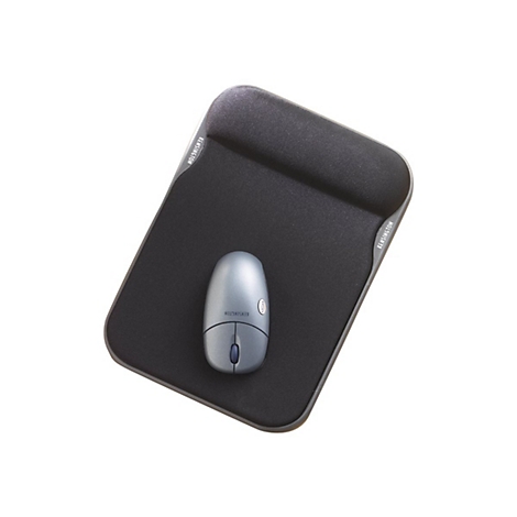 Mauspad mit Handgelenkauflage und blaugrauer Maus; Aufschrift 'Kensington'.