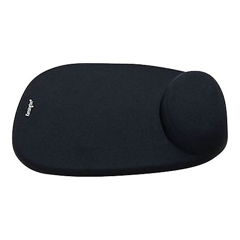 Tapis de souris ergonomique noir avec repose-poignet, marque 'Kensington'.
