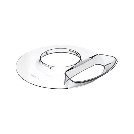 Transparenter Spritzschutz für eine Küchenmaschine mit Einfüllschacht und dem Aufdruck Chef XL.