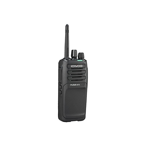 Schwarzes Kenwood ProTalk Digital Funkgerät mit Antenne, Knöpfen und Schriftzug.