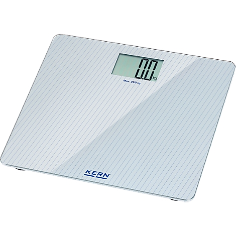 Digitale Personenwaage mit 0,0 kg Anzeige. Aufschrift: KERN, max. 250 kg.