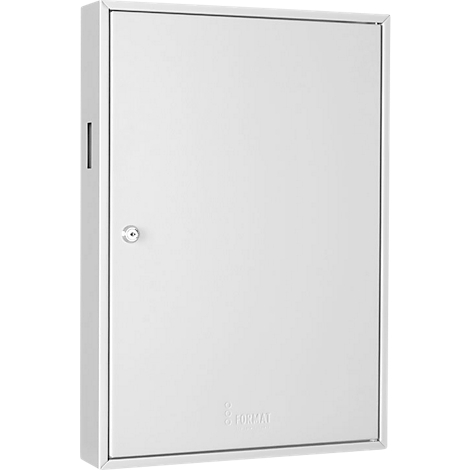 White metal door with lock and the inscription "FORMAT".