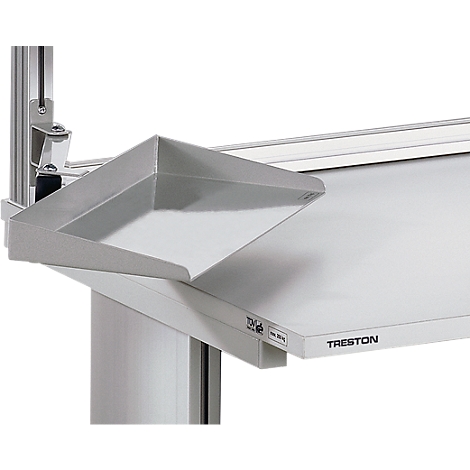 Metal tray on white work surface. Logos and manufacturer details visible.