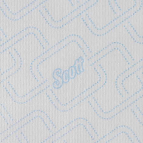 Close-up van wit papier met lichtblauwe gestippelde patronen en het woord "Scott".