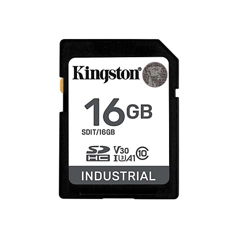 Carte SD Kingston noire avec une capacité de 16 Go.