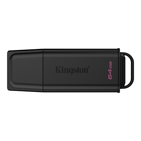 Clé USB noire Kingston avec logo, capacité de 64 Go, boucle en forme de D.