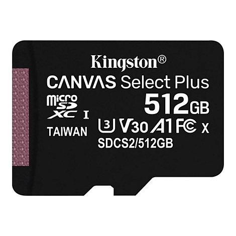 Schwarze Kingston Micro-SD-Karte mit weiÃŸer Schrift: Marke, Modell, SpeicherkapazitÃ¤t und Herstellerinformationen.