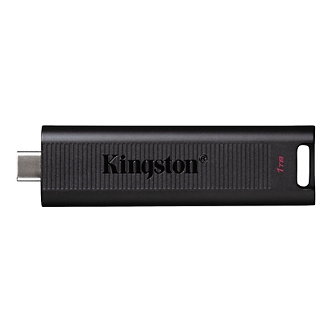 Clé USB noire Kingston avec "Kingston" et "1 TB" imprimés.