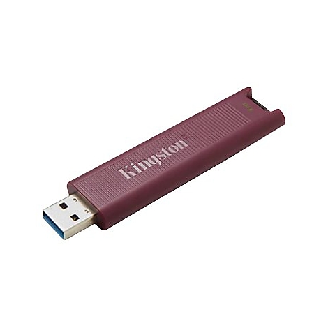 Clé USB bordeaux de Kingston. Le connecteur USB est argenté.