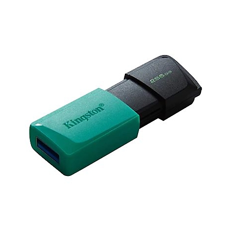 Clé USB Kingston verte et noire, 256 Go. L'extrémité USB possède une interface bleue et le logo Kingston.