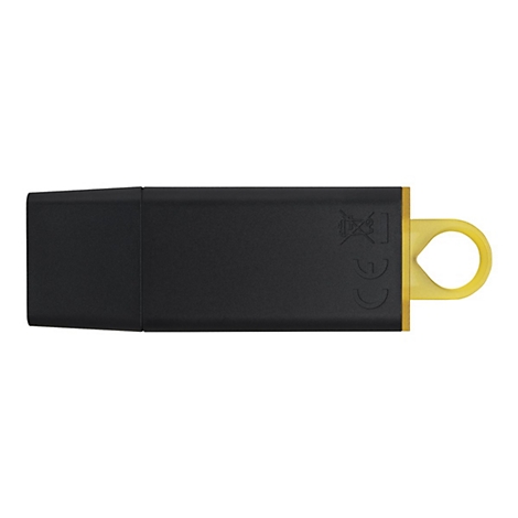 Gros plan d'une clé USB noire avec une boucle jaune.