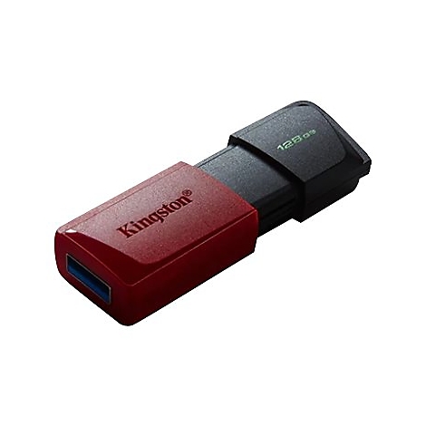 Une clÃ© USB Kingston rouge et noire, 128 Go.