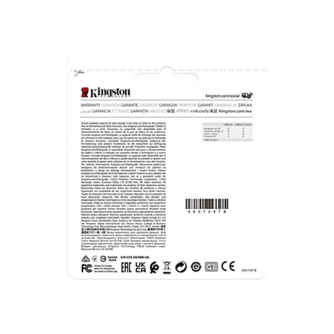 RÃ¼ckseite einer Kingston-Produktverpackung mit Text und Barcode.