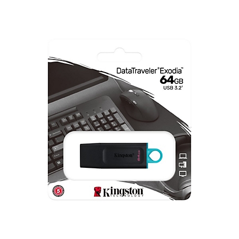 Kingston DataTraveler Exodia - USB-Flash-Laufwerk - 64 GB - USB 3.2 Gen 1 - Schwarz mit Türkis