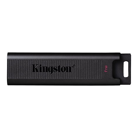 Schwarzer Kingston USB-Stick. Aufgedruckt: Kingston und 1TB.