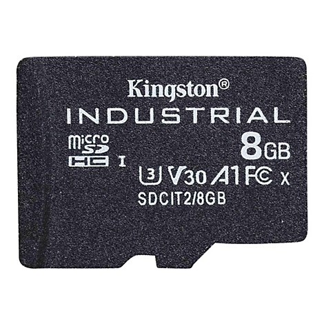 Carte micro SD Kingston Industrial noire avec lettrage blanc et 8 Go.