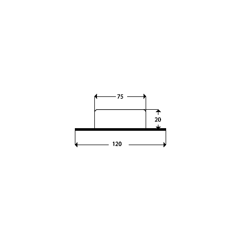 Esquema en blanco y negro con medidas: un rectángulo (75 x 20) en una línea con la etiqueta 120.