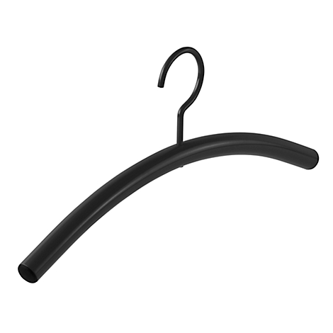 Zwarte klerenhanger tegen een witte achtergrond.