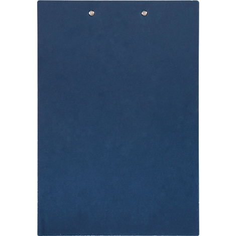 Blaues Klemmbrett mit zwei silbernen Klammern.