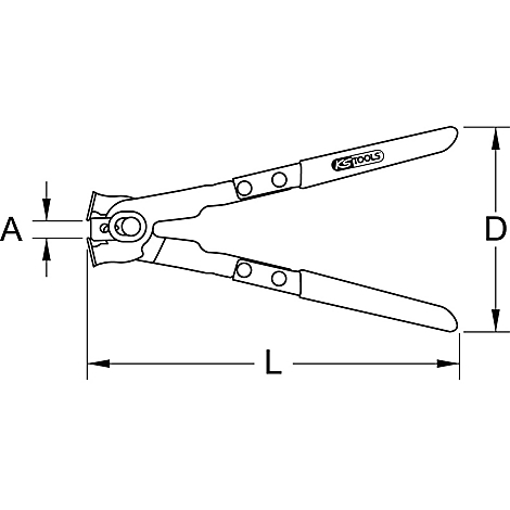 Drahtbiegezange mit Maßangaben: A, D, L. Der Griff trägt das Logo "KS TOOLS".