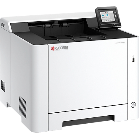 Witte printer met display en Kyocera-logo.