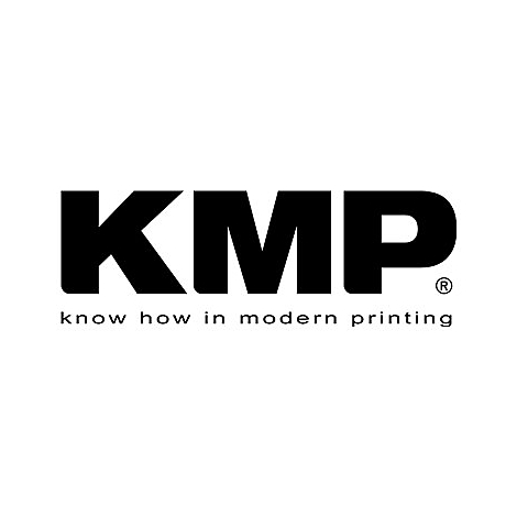 KMP-Logo in Schwarz, darunter know how in modern printing.