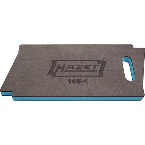 Grijze HAZET kniebeschermingsmat met blauwe rand en handvat. Inscriptie: HAZET, 195-1.