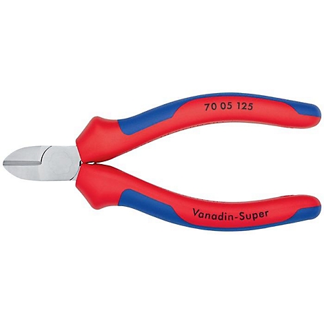 Seitenschneider mit rotem und blauem Griff. Auf den Griffen stehen die Bezeichnungen: 70 05 125 und Vanadin-Super.