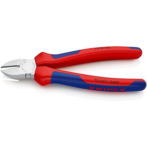 Eine rote und blaue Knipex-Zange, Nahaufnahme.