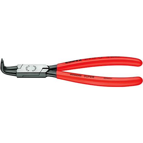 Zange mit rotem Griff, Blick auf die Spitze und Aufschrift "KNIPEX" und "VANADIN SUPER".