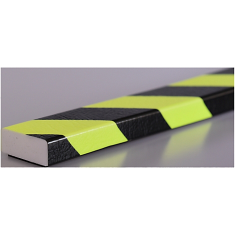 Nahaufnahme einer schwarzen Stange mit diagonalen gelb-schwarzen Streifen. Die Stange hat eine weiße Endfläche.