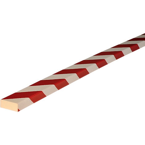 Ein rotes und weiß gestreiftes Stangenelement, das leicht diagonal vor weißem Hintergrund verläuft.