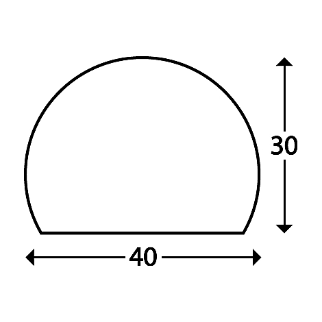 Semícírculo con base recta. Ancho 40, altura 30.