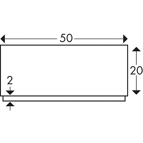 Dibujo rectangular con dimensiones. Arriba es 50, derecha 20, izquierda 2.