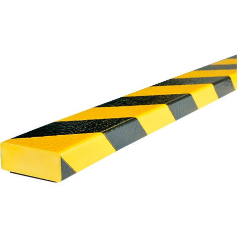 Protección de advertencia amarilla y negra a rayas. Corte en ángulo, angular y ligeramente sombreado.