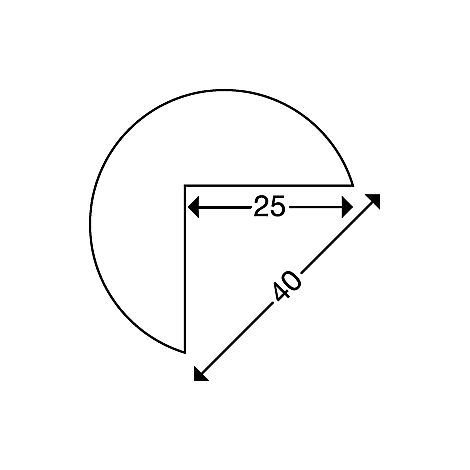 Black and white illustration of a circular segment with dimensions. The radius of the circle is indicated as 40, the shorter side as 25.