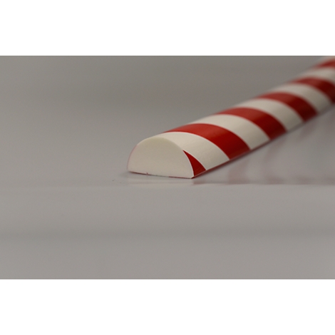 Half-round profile with red and white stripes, detailed view.