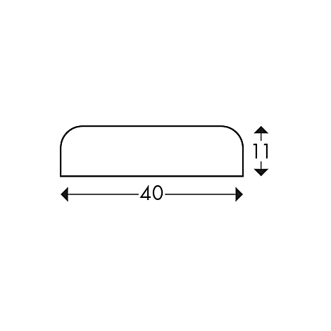 Rectángulo con esquinas redondeadas, dimensiones 40 x 11. Dimensiones mostradas como líneas y números.