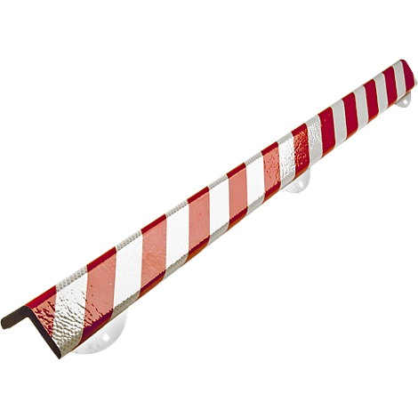 Abgewinkeltes rotes und weißes Warnschild mit Saugnäpfen, das an einer Oberfläche befestigt werden kann.