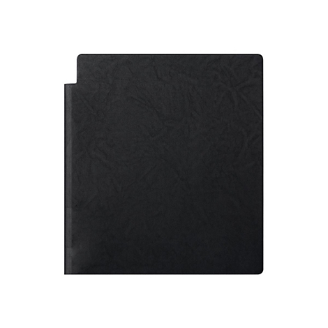 Porte-documents en cuir noir, avec une surface texturée. Le design a un renfoncement sur le côté gauche.