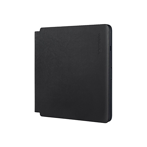 Schwarzes Kobo-E-Reader-Cover, geschossen vor weißem Hintergrund. Der Name „Rakuten Kobo“ steht vertikal auf dem Cover.